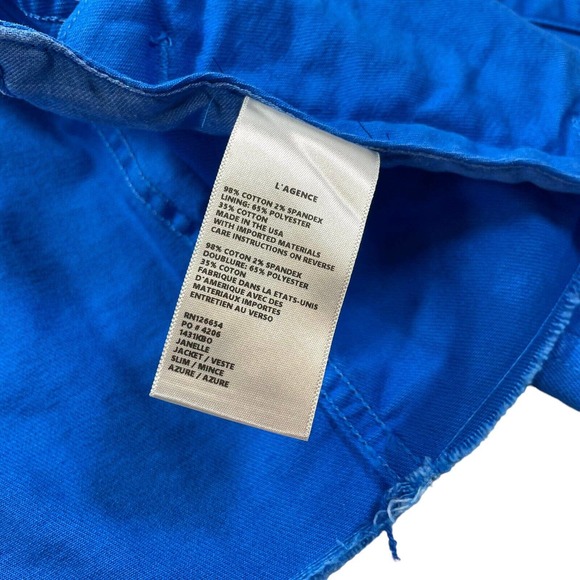 L'Agence Women's Blue Cobalt Raw Hem Stretchy Janelle‎ Denim Jacket Sz Small - Picture 4 of 7